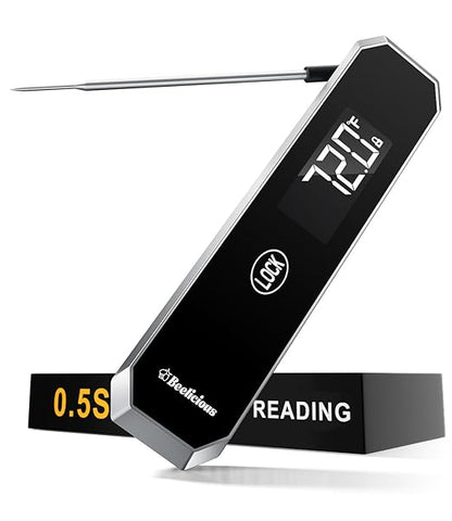 LockView FM151 Meat Thermometer with Temp Lock & Auto-Resume, Multi-Tested 0.5 Sec Instant Read Digital Probe, IP67 Waterproof 18/8 Stainless Steel for Cooking, Grilling, BBQ, Smoker, Candy, Black