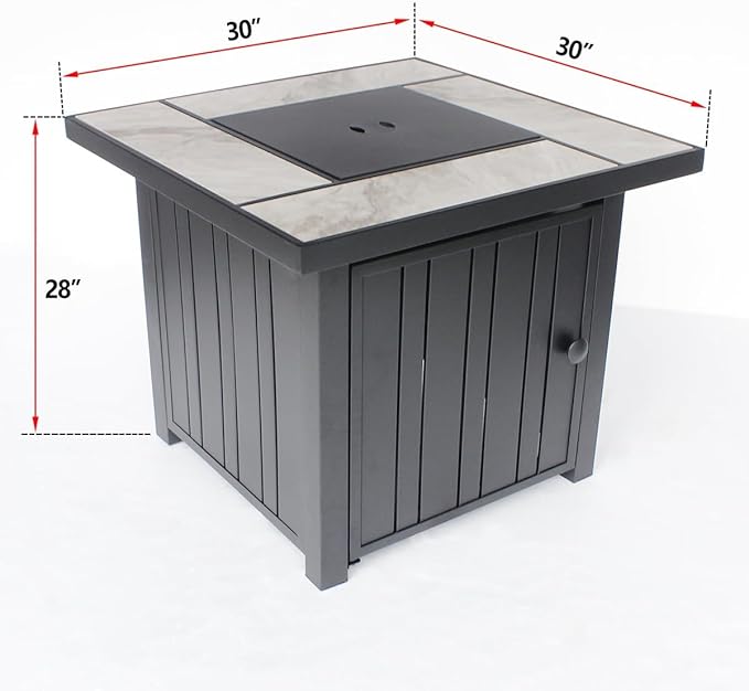 OutVue 30" Propane Fire Pit with Real Ceramic Tabletop, 50000 BTU Gas Firepit Table with Lid & Glass Rock, Outdoor Fire Pit for Dining or Party, Firepit for Outside, Patio, Garden, Yard