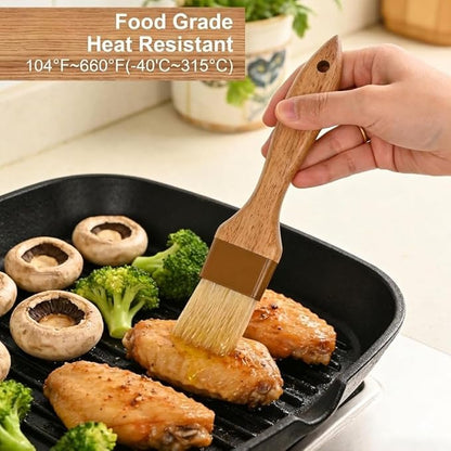2 Pcs Pastry Brush, Natural Bristle Basting Brush, Beech Wooden Handle Basting and BBQ Brushes for Cooking, Butter, Oil, Egg, Marinade, Sauce, Grilling, Baking (1 Inch, 1 1/2 Inch)