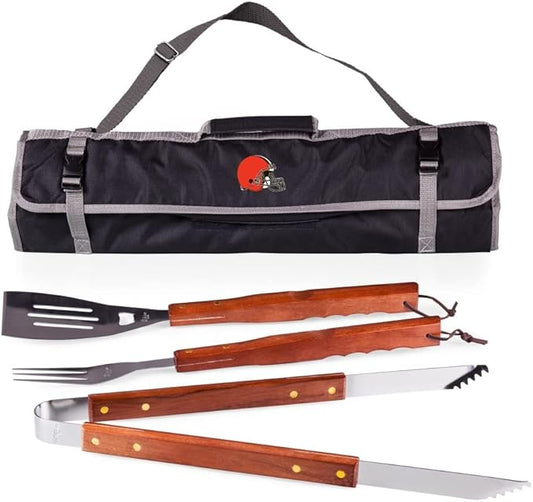 Picnic TIME NFL 3-Piece BBQ Tote & Grill Accessories Set, Outdoor Gril Set with Case, BBQ Spatula, BBQ Fork, and BBQ Tongs, (Black with Gray Accents)