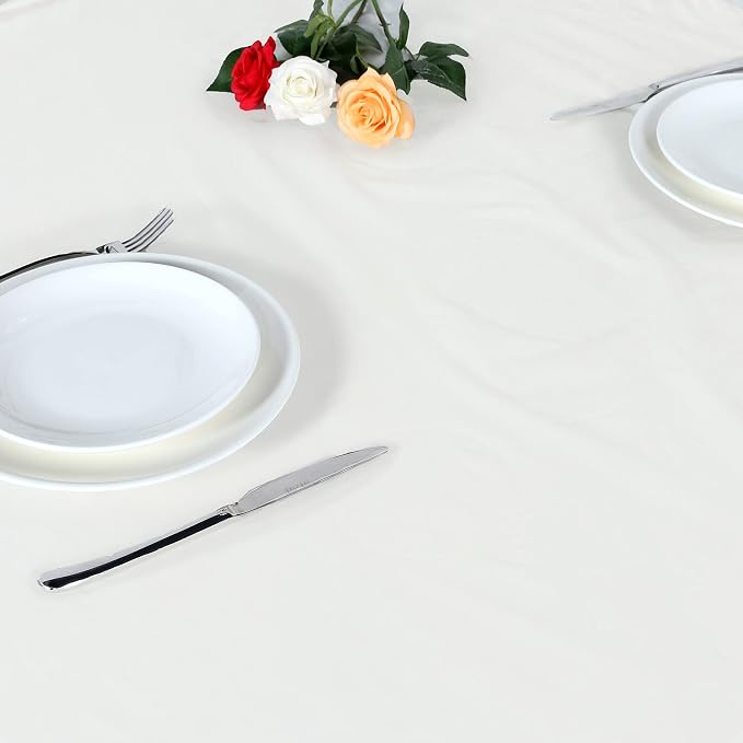 LUSHVIDA Round Waterproof Table Cover Elastic Vinyl Fitted Tablecloth Elastic Edged Plastic Table Cloth (Ivory, Best for Up to 36"-44" Round)