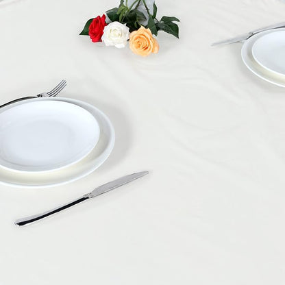 LUSHVIDA Round Waterproof Table Cover Elastic Vinyl Fitted Tablecloth Elastic Edged Plastic Table Cloth (Ivory, Best for Up to 45"-56" Round)