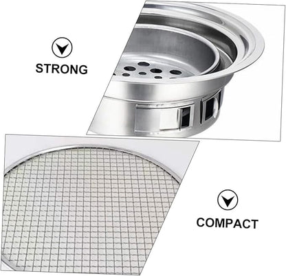 HEMOTON Portable Korean Style Stainless Steel Charcoal Barbecue Grill Small Outdoor Bbq Stove with Grate for Camping and Housewarming
