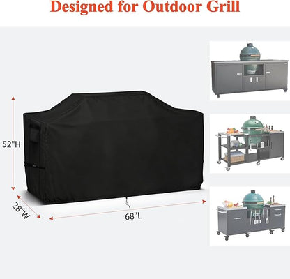 TheElves Grill Cover for 64 Inch Big Green Egg Grill Table, Outdoor Kitchen Island Covers Waterproof Heavy Duty for Kamado Ceramic Stand Prep Table Cart - 68" W x 28" D x 52" H