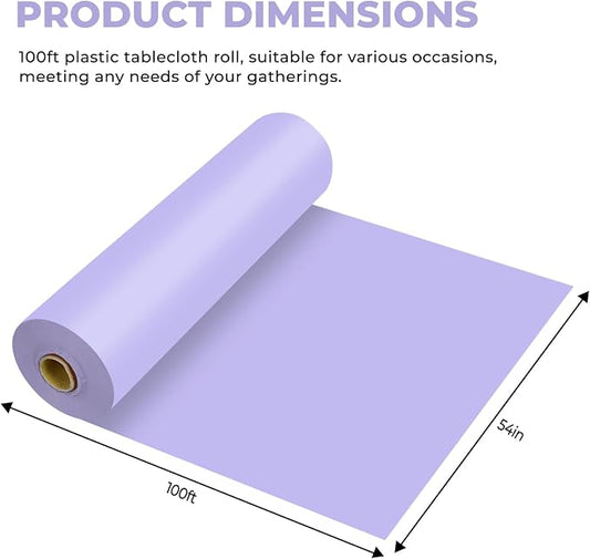 54 Inch X 100 Feet Plastic Table Cover Roll Premium Disposable Plastic Tablecloth for All Type/Shape Tables | Picnic, Party, Banquet, Birthdays, Weddings (Light Purple, 54 Inch X 100 Feet)