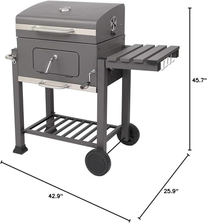 BBQ Charcoal Grill,Portable Barbecue Grill with Thermometer, Ash Tray, Air Outlet,Wheels,for Outdoor Picnic, Camping, Patio Backyard Balcony Cooking, Black