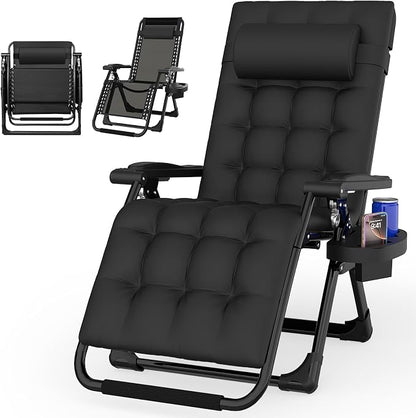 Suteck Zero Gravity Chair, Reclining Camping Lounge Chair w/Removable Pad | Aluminum Alloy Lock, Folding Patio Recliner with Adjustable Headrest and Side Tray for Outdoor Patio, Lawn, and Camping