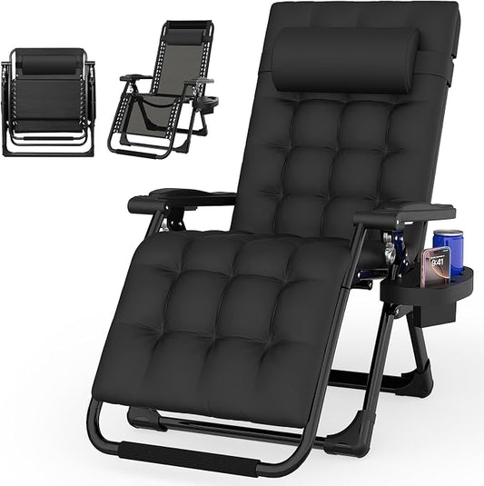 Suteck Zero Gravity Chair, Reclining Camping Lounge Chair w/Removable Pad | Aluminum Alloy Lock, Folding Patio Recliner with Adjustable Headrest and Side Tray for Outdoor Patio, Lawn, and Camping
