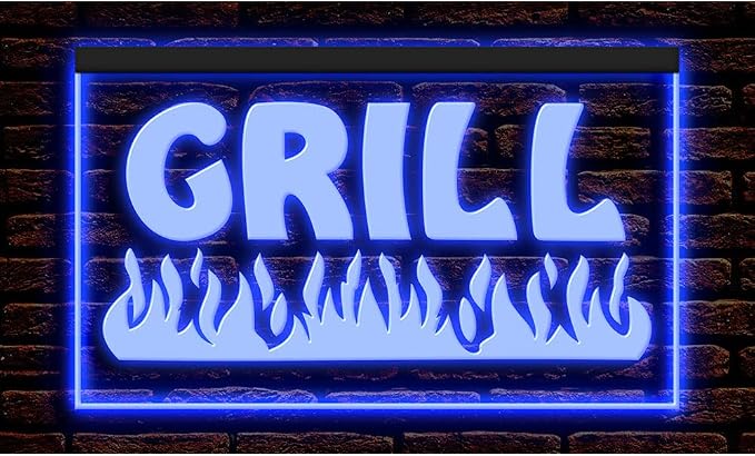 110032 Fire Grill Bar Restaurant BBQ Steakhouse Open Display LED Light Neon Sign (12" X 8", Blue)