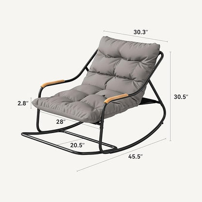 DWVO Oversized Rocking Chair, Textilene Patio Rocking Chair w/2.8" Thick Cushion & Teak Armrests, All-Weather Patio Lounge Chair for Backyard, Lawn, Garden, Black