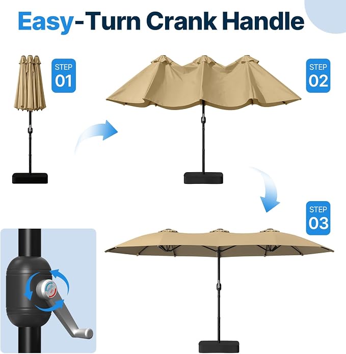 Suteck 15x9ft Patio Umbrella with Base Included, Beige | Double-Sided, Crank Handle, UV & Fade Resistant Canopy, Poolside, Backyard, Deck, Market