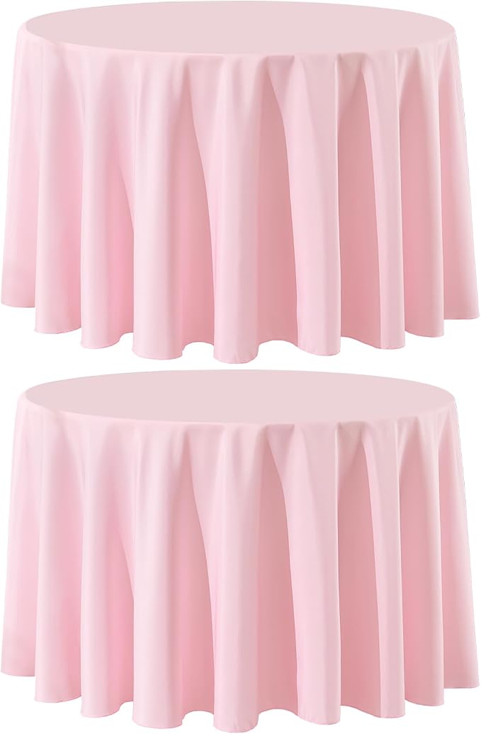 2 Pack Pink Round Tablecloths 132 Inch for Dining Tables | Washable Decorative Linen Polyester Table Cover for Banquets Buffets Parties and Weddings