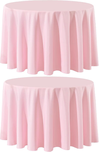 2 Pack Pink Round Tablecloths 132 Inch for Dining Tables | Washable Decorative Linen Polyester Table Cover for Banquets Buffets Parties and Weddings