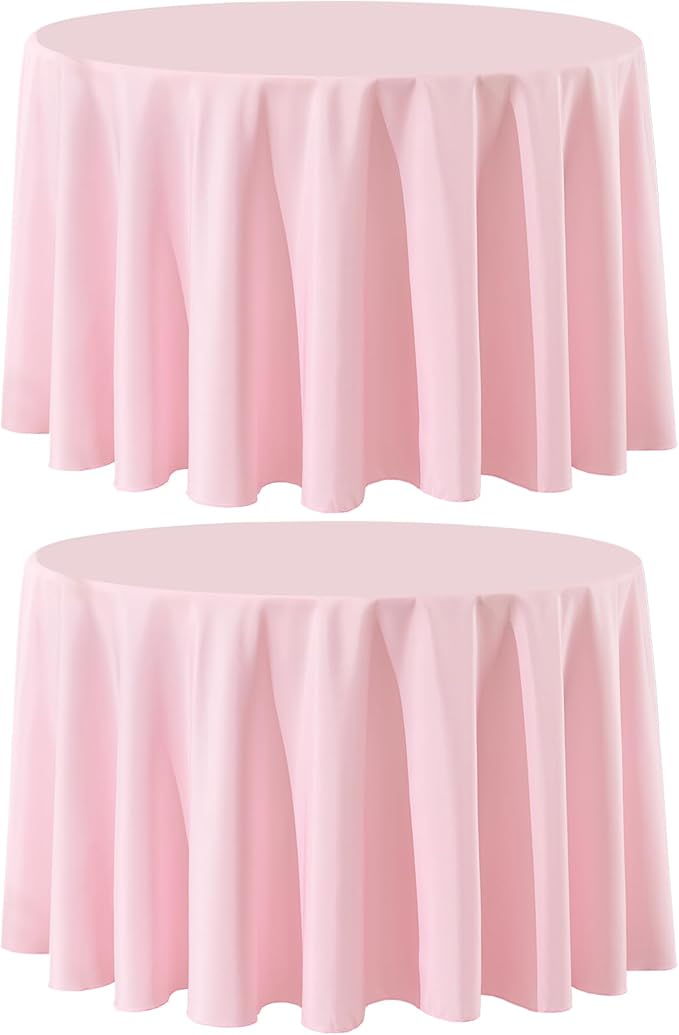 2 Pack Pink Round Tablecloths 120 Inch for Dining Tables | Washable Decorative Linen Polyester Table Cover for Banquets Buffets Parties and Weddings