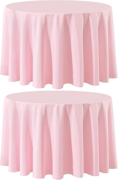 2 Pack Pink Round Tablecloths 120 Inch for Dining Tables | Washable Decorative Linen Polyester Table Cover for Banquets Buffets Parties and Weddings
