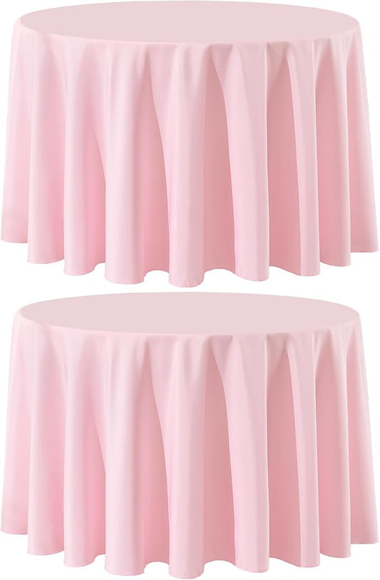 2 Pack Pink Round Tablecloths 108 Inch for Dining Tables | Washable Decorative Linen Polyester Table Cover for Banquets Buffets Parties and Weddings