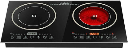 Portable Double Induction Cooktop Touch Electric Induction Cooker Cooktop -2400W/2600W Digital Countertop Burner Black (1200W Induction Cooker+1200W Induction Cooker)