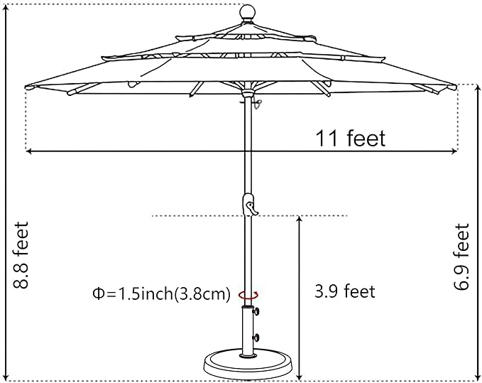 EliteShade USA 10-Year-Non-Fading 11ft 3-Tier Market Patio Umbrella, Commercial Grade Outdoor Table Umbrella with Crank Open, Windproof & UPF 50+ UV Protection, Heavy Duty Ventilation for Garden, Deck, Pool, Backyard, Beach & Bistro, No Tilt, Heather B...