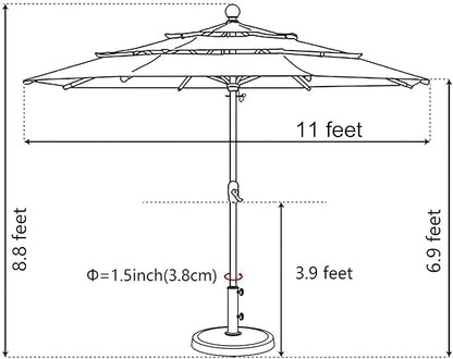 EliteShade USA 10-Year-Non-Fading 11ft 3-Tier Market Patio Umbrella, Commercial Grade Outdoor Table Umbrella with Crank Open, Windproof & UPF 50+ UV Protection, Heavy Duty Ventilation for Garden, Deck, Pool, Backyard, Beach & Bistro, No Tilt, Black