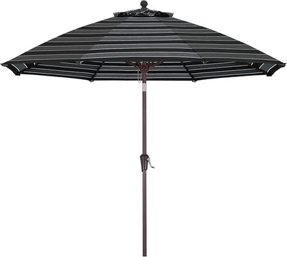 ABCCANOPY OLEFIN® 5-Year No Fading 9FT Patio Umbrella(Black Gray Stripe) | Fade & UV Resistant Fabric,8 Fiberglass Ribs，Wind Vent，Crank Lift & Tilt,Outdoor Table Umbrella for Deck,Backyard,Yard