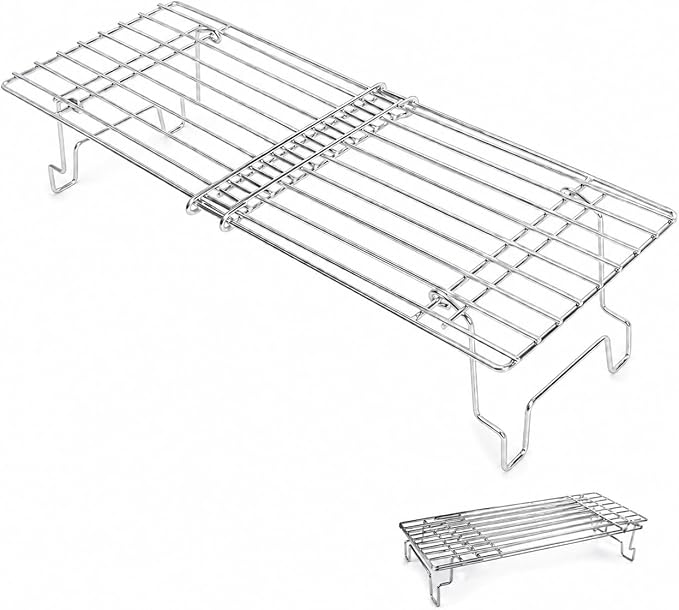 GRISUN Universal Grill Warming Rack for Weber, Blackstone, Traeger, Pit Boss, Adjustable Grill Rack for Outdoor Grill, Folding Stainless Steel BBQ Smoker Rack, 15.3-22.1 in