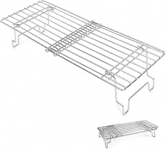 GRISUN Universal Grill Warming Rack for Weber, Blackstone, Traeger, Pit Boss, Adjustable Grill Rack for Outdoor Grill, Folding Stainless Steel BBQ Smoker Rack, 15.3-22.1 in