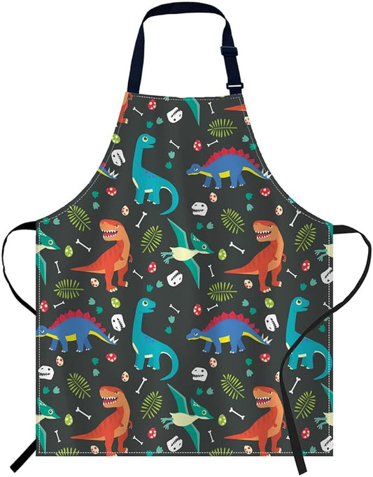 oFloral Colorful Dinosaur Apron Unisex Adjustable Bib Apron, Cooking Kitchen Chef Apron, Women Men Apron for Home Kitchen, Restaurant, Coffee house