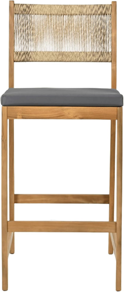 Christopher Knight Home Barron 5-Piece Acacia Wood Patio Bar Set, Patio Bar Table and Stools Set, Soft Seat Cushions, Rattan/Wicker Dining Set for Garden, Backyard, Poolside, Balcony,Teak + Dark Gray