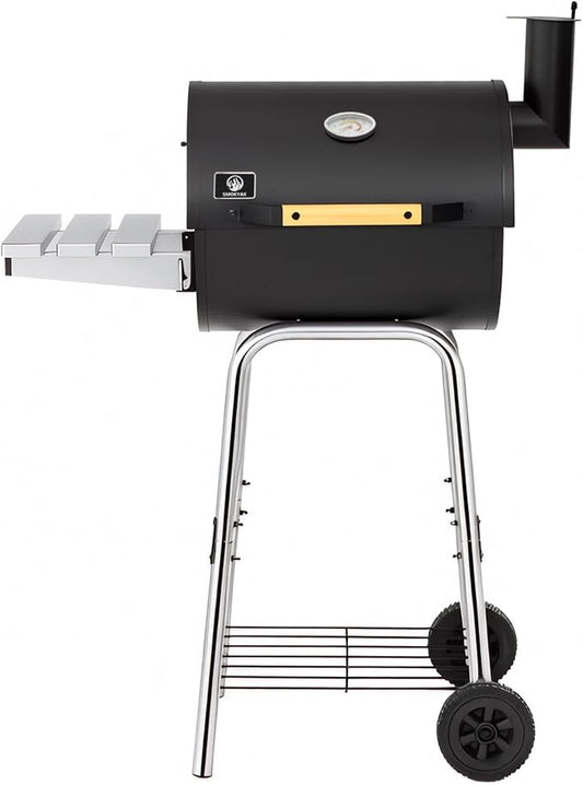 Barrel Charcoal Grill, Outdoor BBQ Smoker, Large Cooking Area, Adjustable Charcoal Pan, Warming Rack, Front & Side Table, Storage Shelf, Enameled Steel Wire, Backyard Camping Grill (Small)