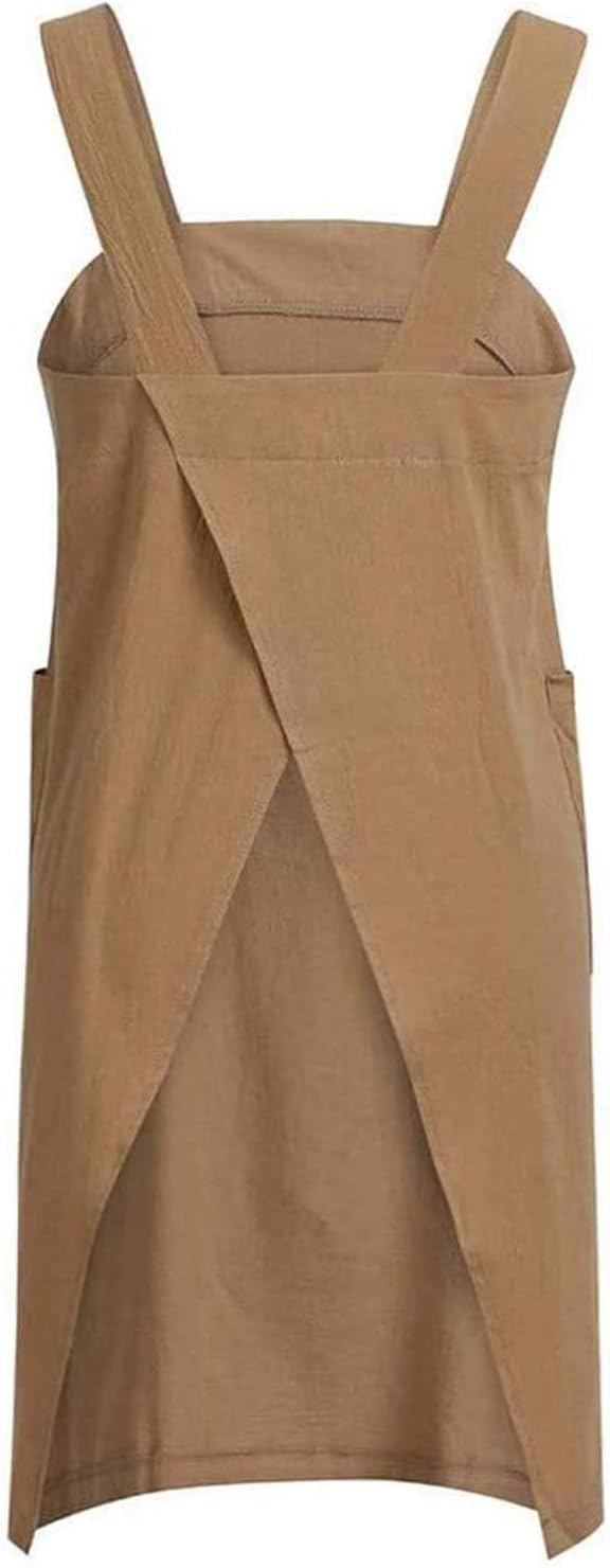 TBA Cotton Linen Apron Cross Back Apron for Women with Big Pockets Square Pinafore Dress for Baking Cooking BBQ & Grill