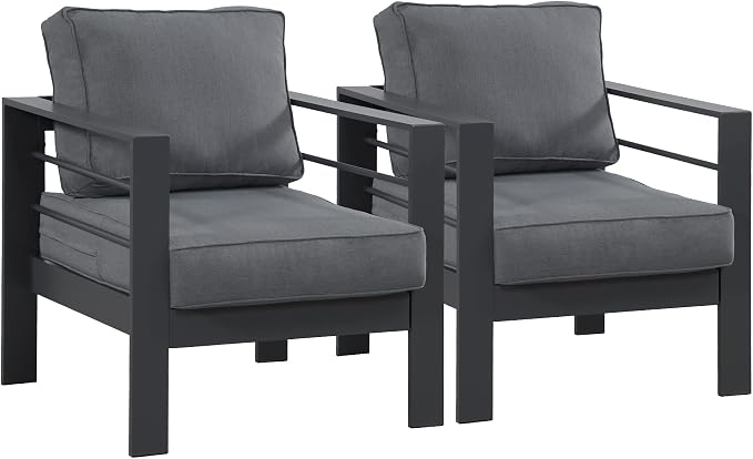 Wisteria Lane Aluminum Outdoor Sofa, 2 Pieces Patio Couch All-Weather Rust-Proof Modern Metal Patio Furniture with 5" Thick Olefin Cushions, Light Grey