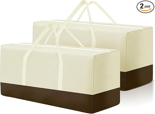 2 Pack Extra Large Patio Outdoor Waterproof Cushion Storage Bag, Outdoor Cushion Furniture Storage Bag with Handles and Zippered 68 x 30 x 20 Inch, Beige 2#