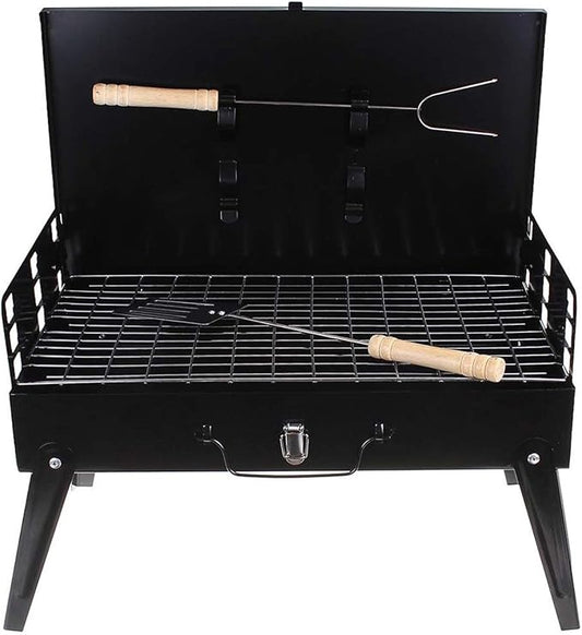 Barbecue Grill Portable Outdoor BBQ Grill Patio Camping Picnic Barbecue Stove Outdoor Camping Cooking Charcoal Grill Barbecue Tools Happy Life (Color : Black Size : 44x27cm) (Black 44x27cm)