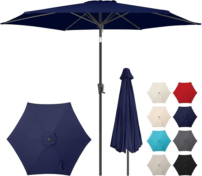 10 ft Patio Umbrella Outdoor with Push Button Tilt, Navy Blue | UV Protection, Waterproof, Large Porch Deck Umbrella for Pool, Table, Garden, Backyard, Provides Shade