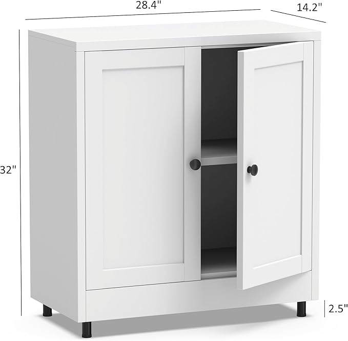 Metal Storage Cabinet with 2 Doors and Adjustable Shelf, Steel Sideboard Buffet Cabinet for Home Office Hallway Entryway Kitchen Living Dining Room (White)