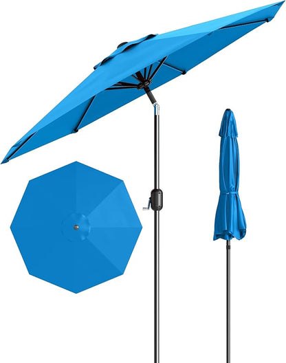 GarveeLife 9 ft Patio Umbrella, Outdoor Table Market Umbrella with Push Button Tilt and Crank, 8 Sturdy Ribs UV Protection Waterproof for Garden, Deck, Backyard, Pool (Sky Blue)