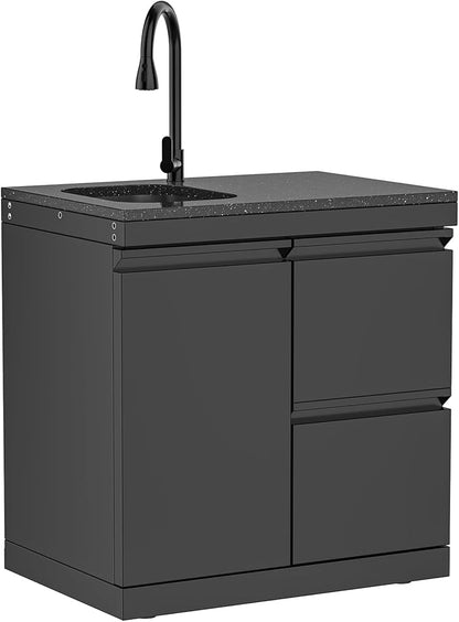 Black Stainless Steel Sink and Drawer Combo Cabinet, Black Galaxy Granite Countertop, Single Door with 2 Soft-Close Drawers, Hidden Handle, Pull-Down Faucet, Modular BBQ - Black