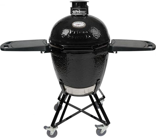 Primo All-in-One Large Round Ceramic Kamado Grill with Cradle & Side Shelves - PGCRC (2021)