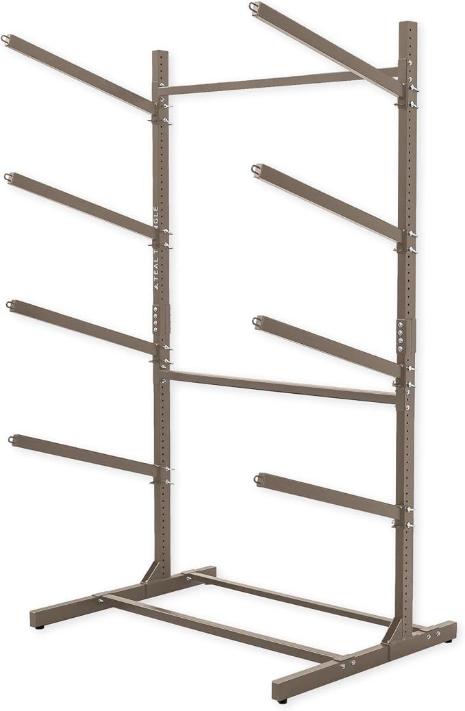 Teal Triangle Adjustable Freestanding Kayak Storage Rack, Holds 4 Kayaks | Outdoor Kayak Rack, Paddle Board Holder, Canoe Rack, Kayak Stand, Felt Padded Arms, Weather Resistant Steel