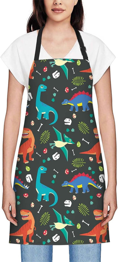 oFloral Colorful Dinosaur Apron Unisex Adjustable Bib Apron, Cooking Kitchen Chef Apron, Women Men Apron for Home Kitchen, Restaurant, Coffee house