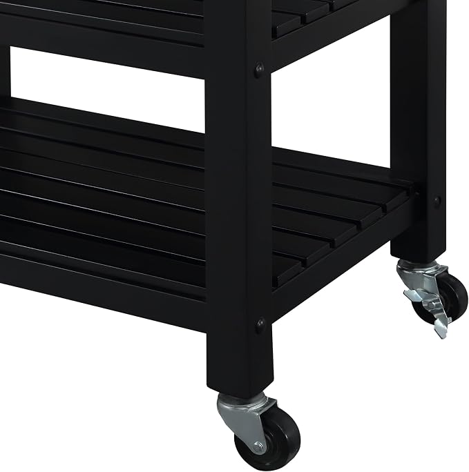 Convenience Concepts Ellaine Butcher Block Kitchen Cart 24.75" - 4 Tier Kitchen Island with Storage Drawer, Dining Room Wine Rack on Wheels, Coffee Station Table, Mobile Utility Trolley, Black