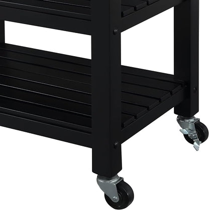 Convenience Concepts Ellaine Butcher Block Kitchen Cart 24.75" - 4 Tier Kitchen Island with Storage Drawer, Dining Room Wine Rack on Wheels, Coffee Station Table, Mobile Utility Trolley, Black