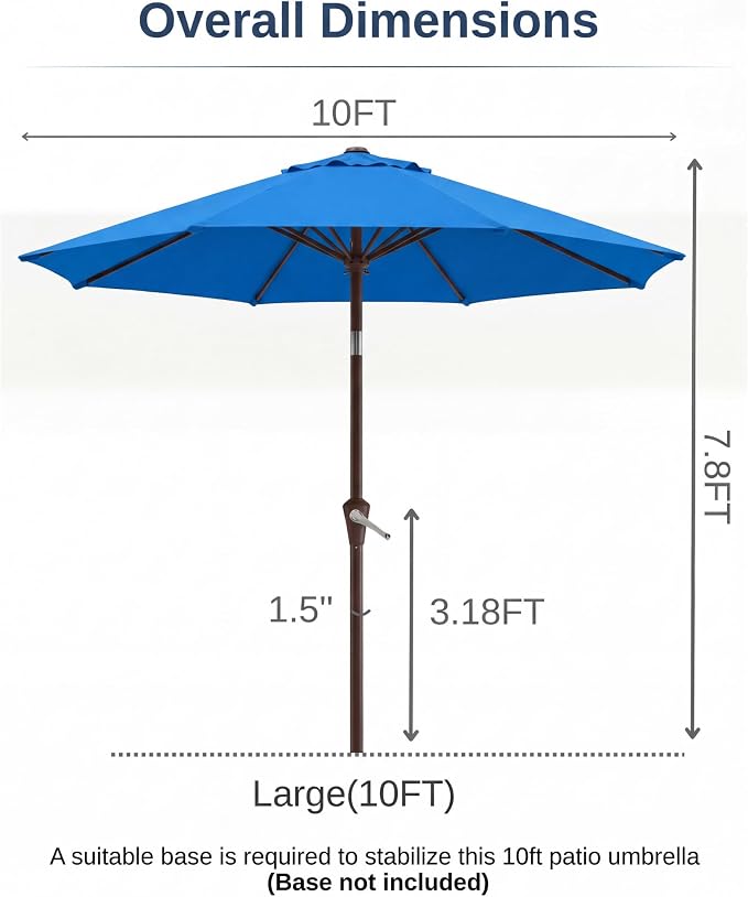 10FT Patio Umbrella, Outdoor Umbrella with Push Button Tilt and Crank, 8 Sturdy Ribs, UV Protection & Waterproof Market Umbrella for Pool, Backyard, Beach,Deck
