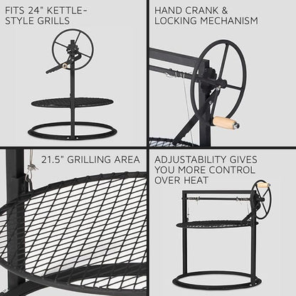 Ash & Ember Santa Maria Style Adjustable Cooking Grate Attachment, Fits 24" Kettle-Style Grills, Open Flame Campfire Cooking Grate, Outdoor Grill Cooking Accessories