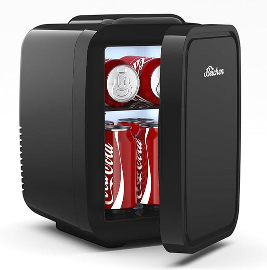 BEICHEN Mini Fridge 4 Liter/6 Can Portable Compact Refrigerator | for Bedroom Office Dorm Car, Fast Cooling, Low Noise, 100-125V AC/5-12V USB, for Skincare, Food, Drinks(Black)