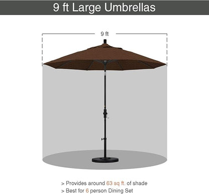 California Umbrella 9' Round Aluminum Market Umbrella, Crank Lift, Collar Tilt, White Pole, Teak Olefin