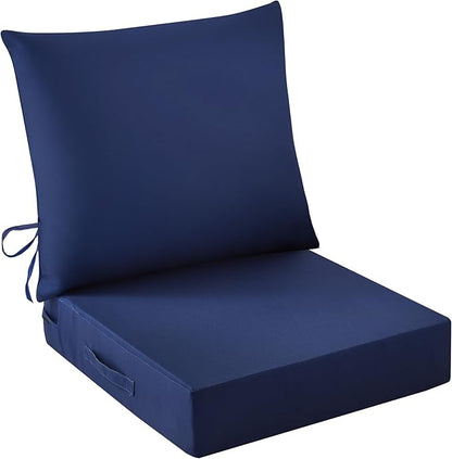 IASEAHK Outdoor Seat Cushion Set, Waterproof & Fade Resistant Patio Chair Cushions, Outdoors Cushion for Patio Furniture, 24 x 24 x 4 Inch, Outdoor Couch Cushions with Handle and Ties, Navy Blue
