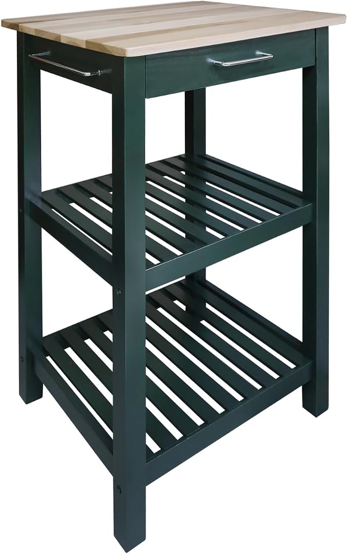 Casual Home Sunrise (Small) with Solid Harvest Hardwood Top Kitchen Island, 22.75" W, Natural/Hunter Green