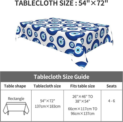 Blue Evil Eyes Tablecloth, Polyester Waterproof Table Cloth for Parties Kitchen Dining Picnic Wedding Home Decor Outdoor Indoor Rectangle 54x72 Inches