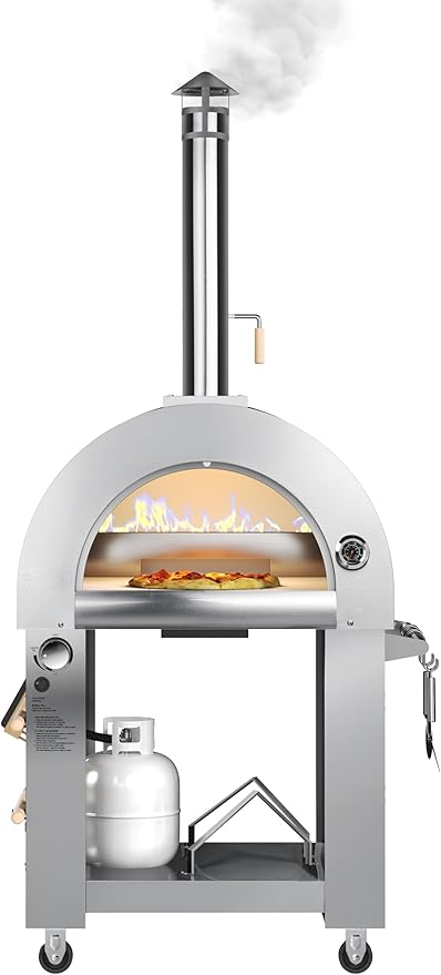 KoolMore 32 in. Outdoor Propane Gas and Wood fired Pizza Oven in Stainless-Steel